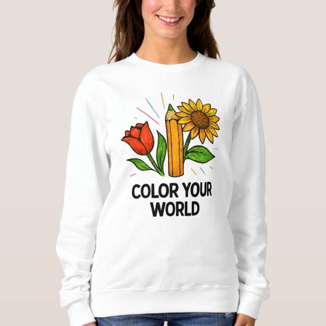 Färgning av Bok Sweatshirt - Flower Art Älskare T Shirt (Framsida)