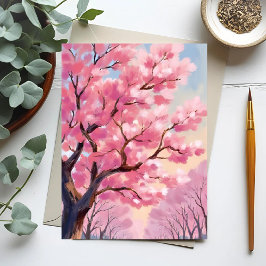 Färgning av Cherry Blommar Träd Rosa Blommigt Pain Vykort