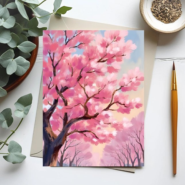 Färgning av Cherry Blommar Träd Rosa Blommigt Pain Vykort (Skapare uppladdad)