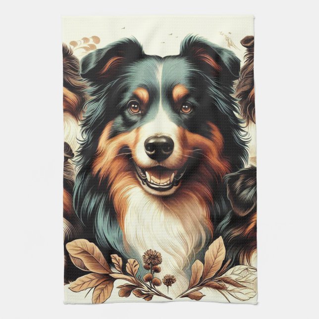 Färgning av Cute Australian shepherd Kökshandduk (Vertikal)