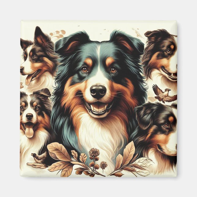 Färgning av Cute Australian shepherd Magnet (Framsidan)
