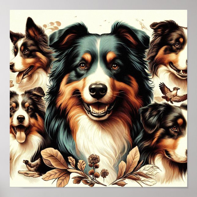 Färgning av Cute Australian shepherd Poster (Framsidan)