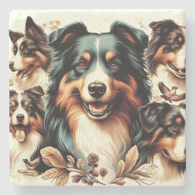 Färgning av Cute Australian shepherd Stenunderlägg (Framsidan)
