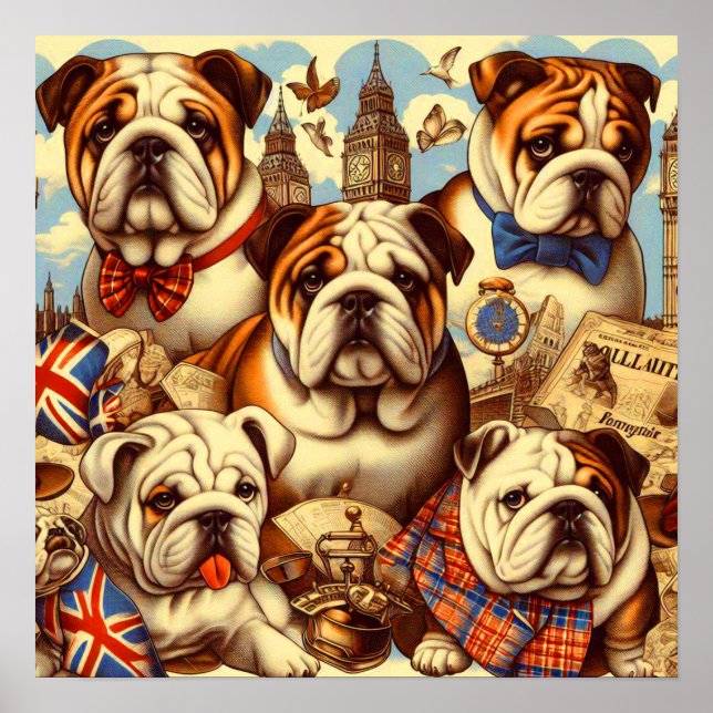Färgning av Cute English Bulldog Poster (Framsidan)