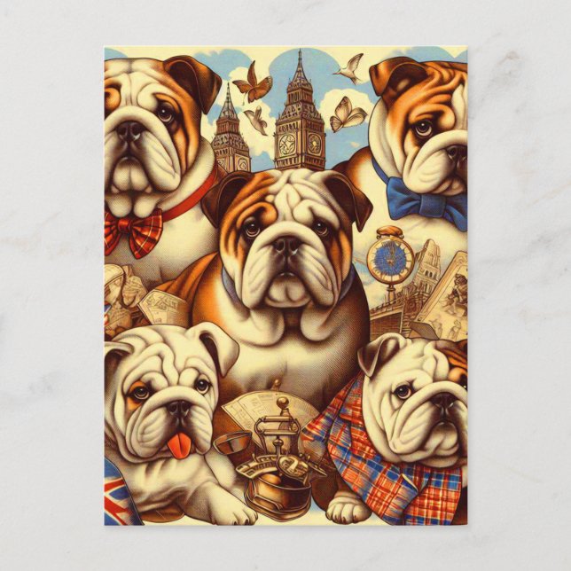 Färgning av Cute English Bulldog Vykort (Framsida)