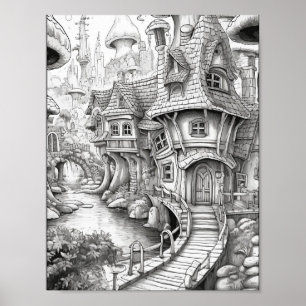 Färgning av Cute Fantasy Insida Vuxen Poster
