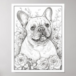 Färgning av Cute Fransk Bulldog-Hund Poster