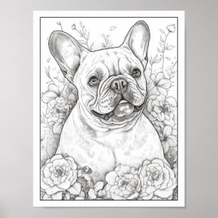 Färgning av Cute Fransk Bulldog-Hund Poster