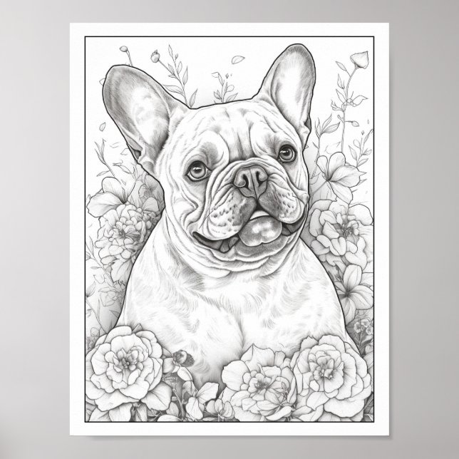 Färgning av Cute Fransk Bulldog-Hund Poster (Framsidan)