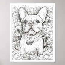 Färgning av Cute Fransk Bulldog-Hund Poster