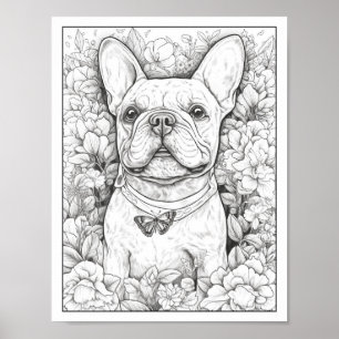Färgning av Cute Fransk Bulldog-Hund Poster