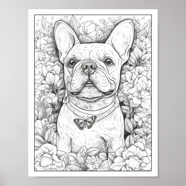 Färgning av Cute Fransk Bulldog-Hund Poster (Framsidan)