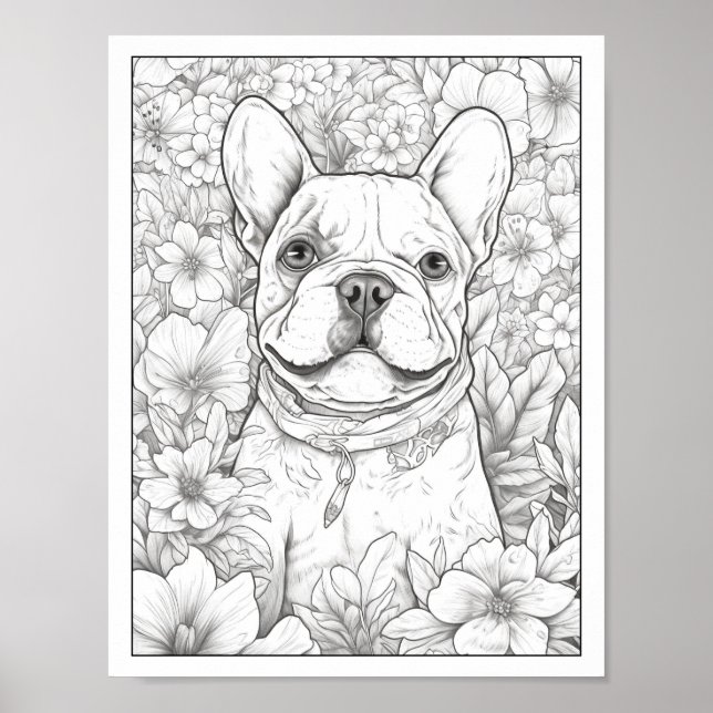 Färgning av Cute Fransk Bulldog-Hund Poster (Framsidan)