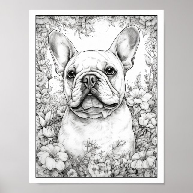 Färgning av Cute Fransk Bulldog-Hund Poster (Framsidan)