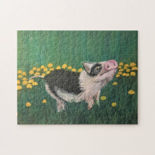 Färgning av Cute Grått Black och White Piglet Pussel