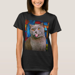 Färgning av Cute Grått British Shorthair Cat Portr T Shirt