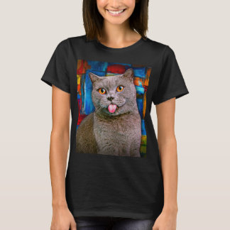 Färgning av Cute Grått British Shorthair Cat Portr T Shirt