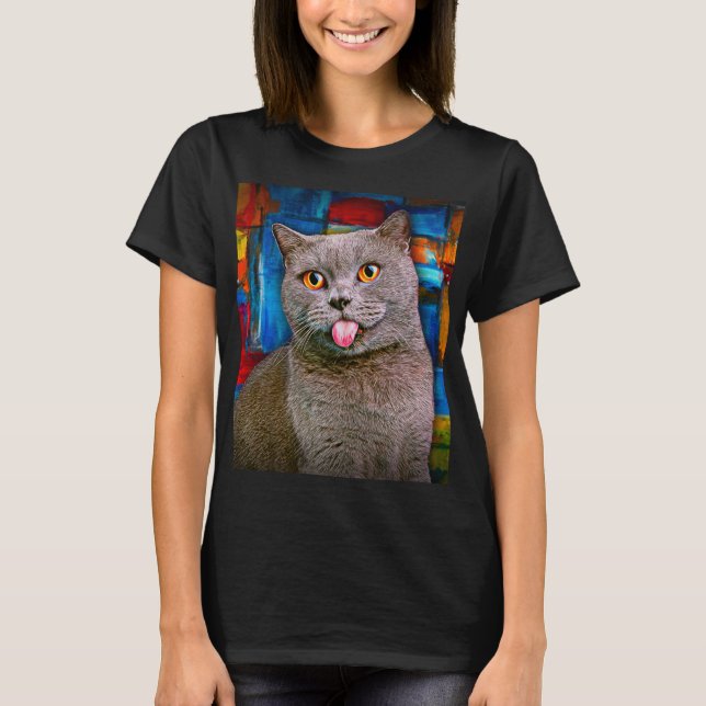 Färgning av Cute Grått British Shorthair Cat Portr T Shirt (Framsida)