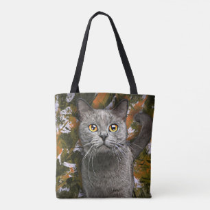 Färgning av Cute Grått British Shorthair Cat Portr Tygkasse