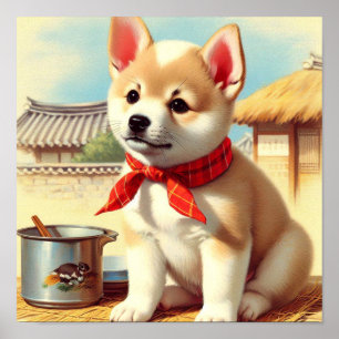 Färgning av Cute Koreajindo-Hund Poster