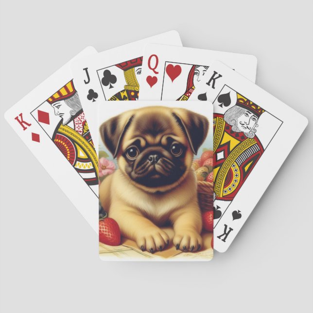 Färgning av Cute Pug-Vintage Casinokort (Baksidan)
