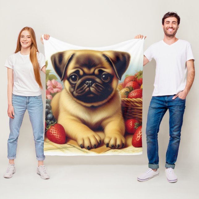 Färgning av Cute Pug-Vintage Fleecefilt (På plats)