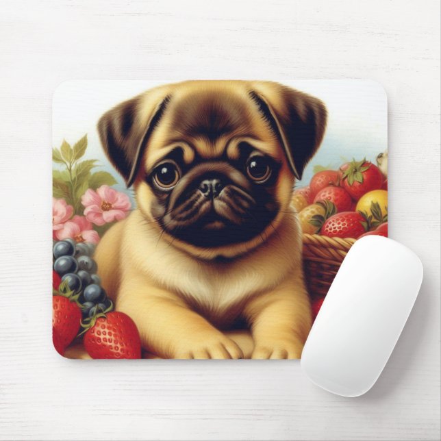 Färgning av Cute Pug-Vintage Musmatta (Med mus)