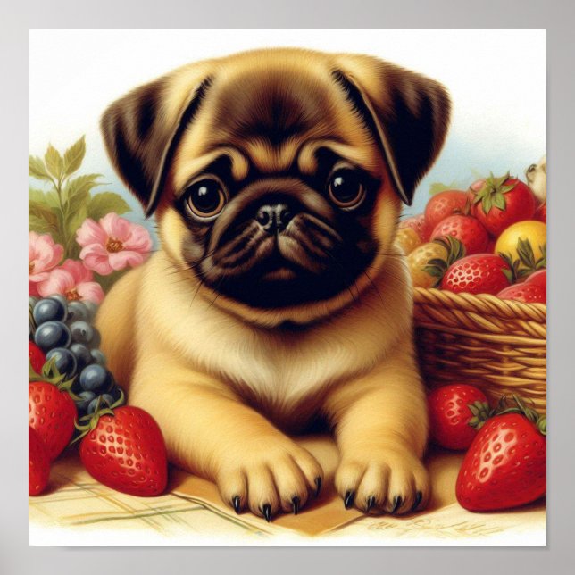 Färgning av Cute Pug-Vintage Poster (Framsidan)