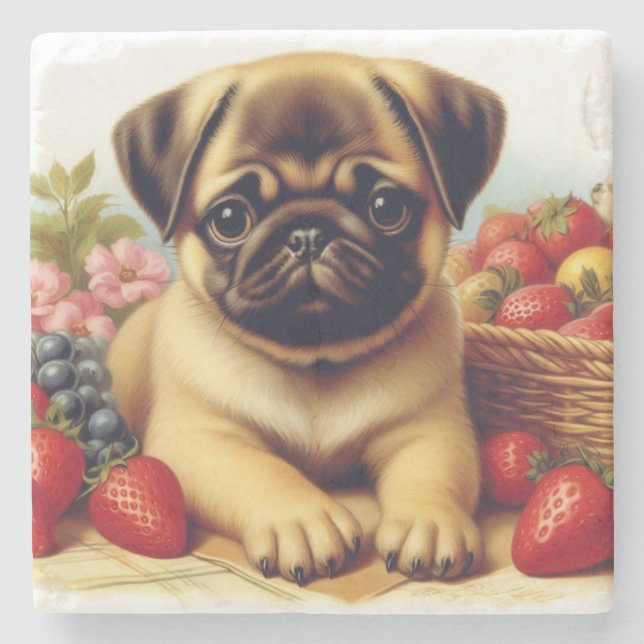 Färgning av Cute Pug-Vintage Stenunderlägg (Framsidan)