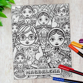Färgning av Cute Slavic Folk Art Nests Dolls Vuxen Pussel