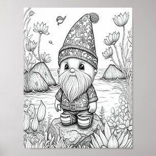 Färgning av Cute Summer Gnome-Vuxen Poster