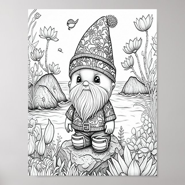 Färgning av Cute Summer Gnome-Vuxen Poster (Framsidan)