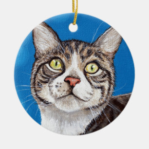 Färgning av Cute Tabby katt Julgransprydnad Keramik