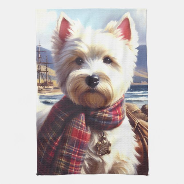 Färgning av Cute Väster Highland White Terrier Kökshandduk (Vertikal)