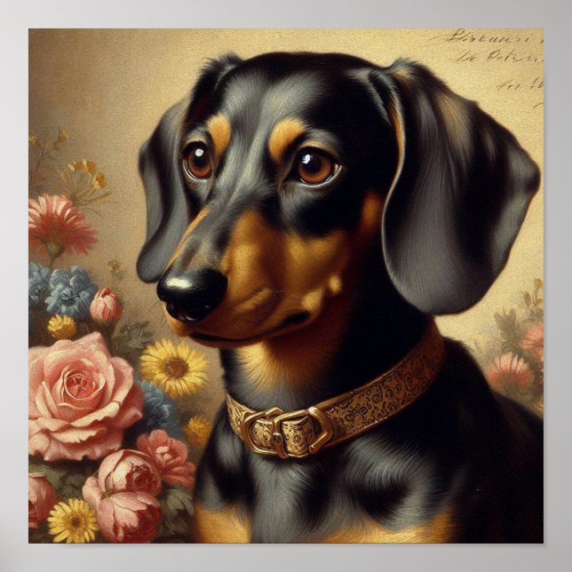 Färgning av Cute Vintage Dachshund Poster (Framsidan)