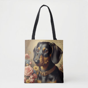 Färgning av Cute Vintage Dachshund Tygkasse