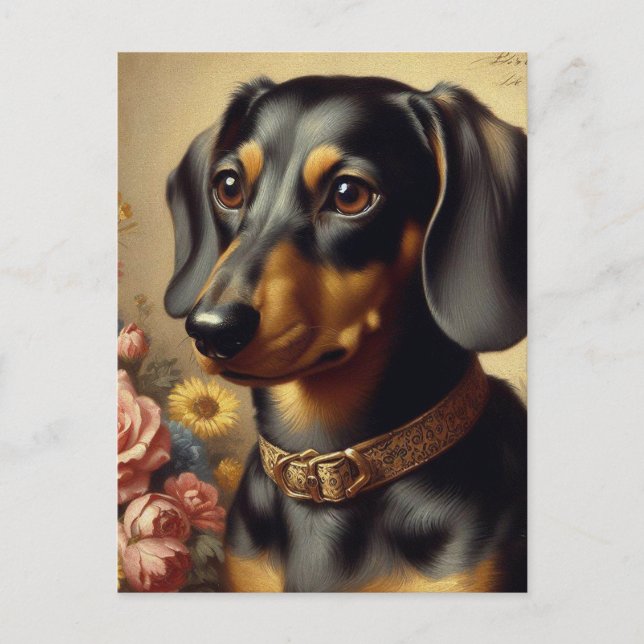 Färgning av Cute Vintage Dachshund Vykort (Framsida)