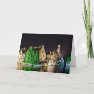 Färgning av den gamla staden Bruges och Belfry tor Helgkort
