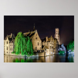 Färgning av den gamla staden Bruges och Belfry tor Poster