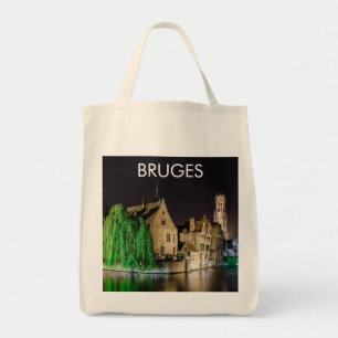 Färgning av den gamla staden Bruges och Belfry tor Tygkasse