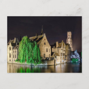 Färgning av den gamla staden Bruges och Belfry tor Vykort