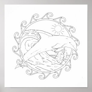 Färgning av Dolphin Maori Sol Vuxen Poster