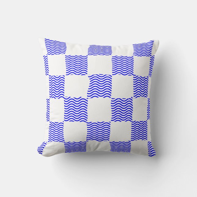 Färgning av elegant Blue Wave Checkerboard Kudde (Framsida)
