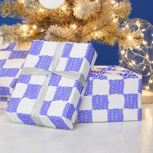 Färgning av elegant Blue Wave Checkerboard Presentpapper