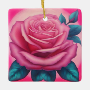 Färgning av en innersta rosa ros julgransprydnad keramik