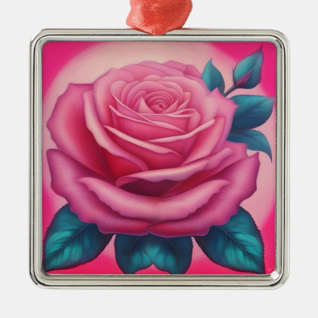 Färgning av en innersta rosa ros julgransprydnad metall (Framsidan)