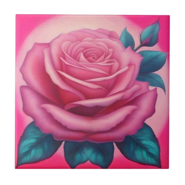 Färgning av en innersta rosa ros kakelplatta (Framsidan)