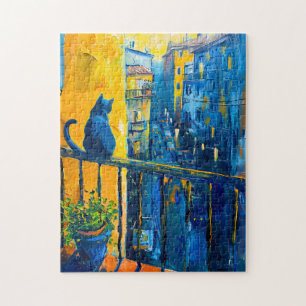 Färgning av en katt på Balcony Resande stad Pussel
