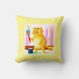 Färgning av en katt som håller en pensel. Köp nu Kudde