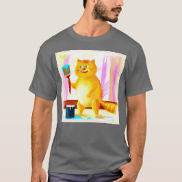 Färgning av en katt som håller en pensel. Köp nu T Shirt